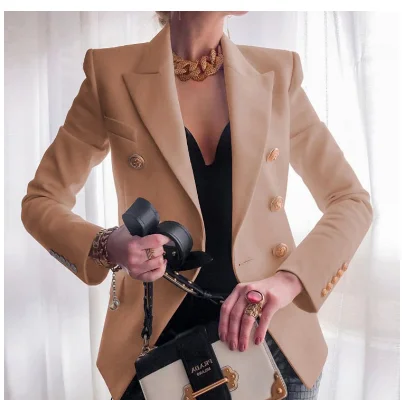 Veste féminine à double boutonnage avec des boutons élégants pour l'automne, coupe élégante