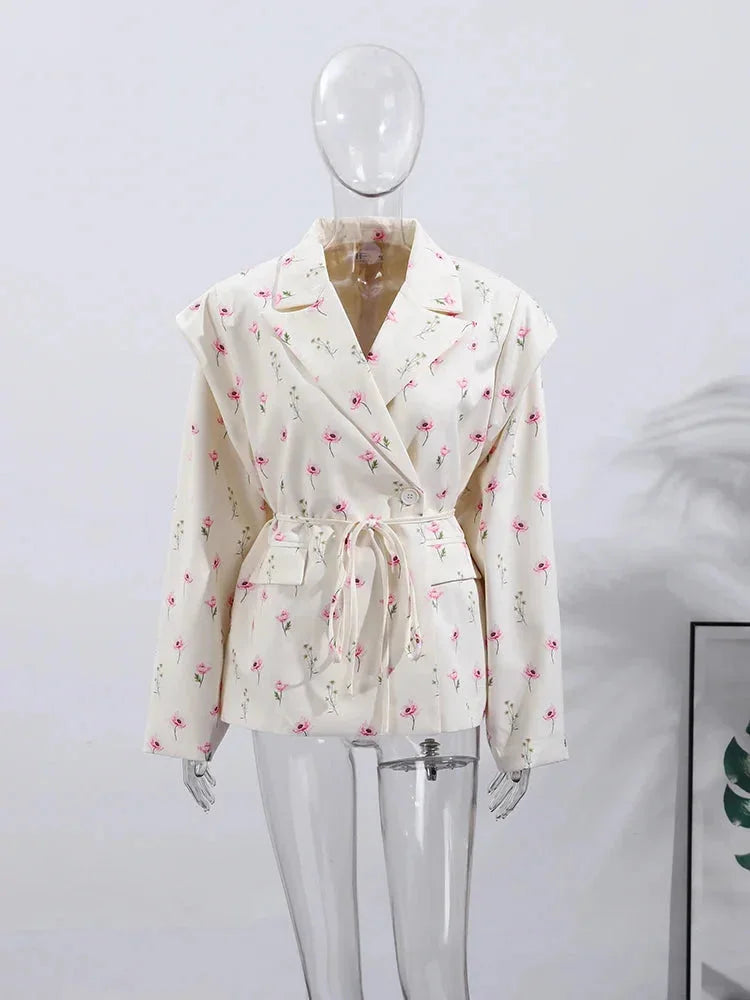 Blazer de mujer con cordones y hombreras acolchadas para otoño, de corte elegante