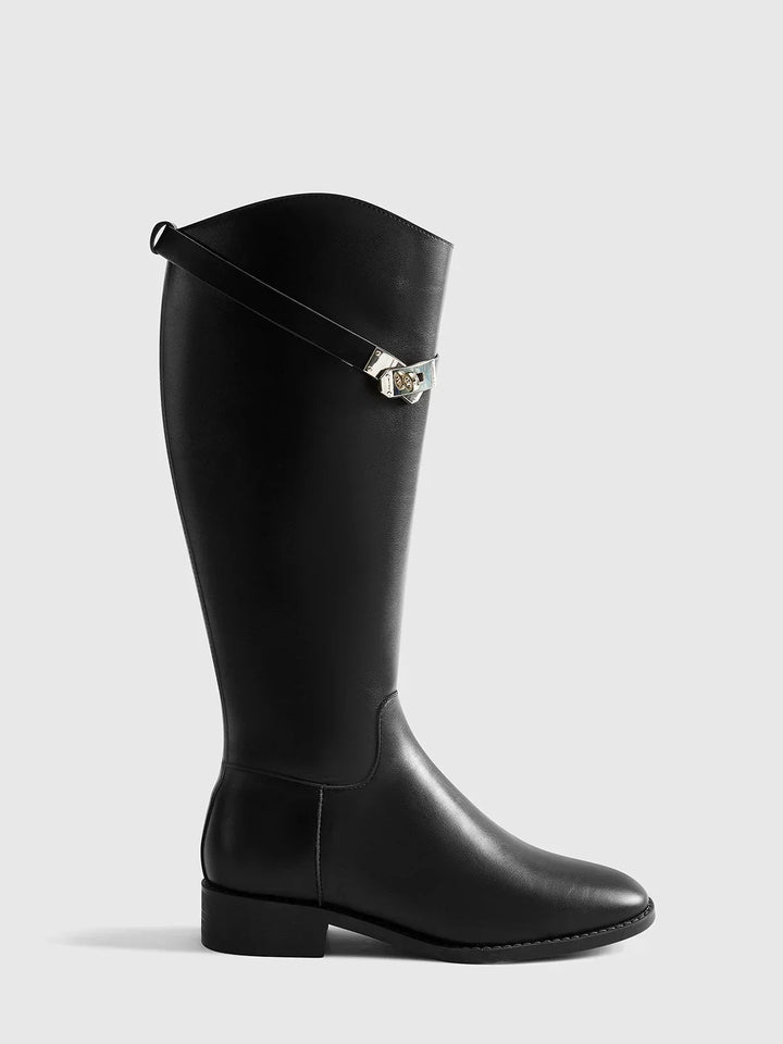 Women's autumn riding boots with decorative buckles and a comfortable insole