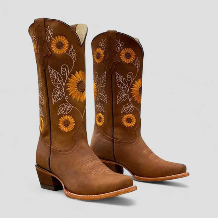 Bottes de cow-boy pour femmes à petit talon ornées de broderie florale, pour l'automne, style western