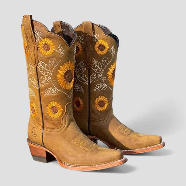 Bottes de cow-boy pour femmes à petit talon ornées de broderie florale, pour l'automne, style western