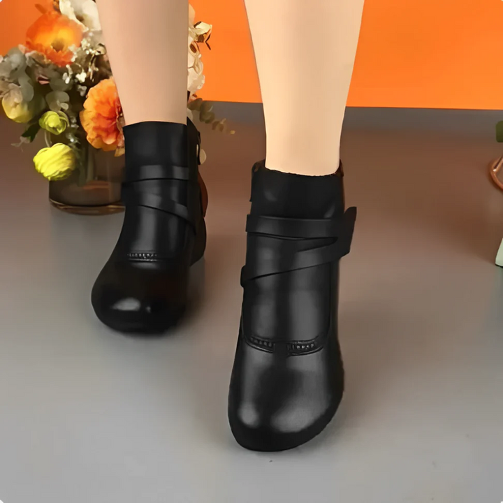 Bottines femme à talon bas en similicuir avec boucle, boots confortables pour l’automne