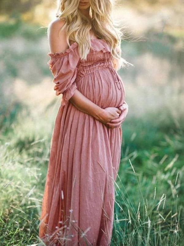 Abito premaman in cotone traspirante, stile bohemien, con scollo a barca, estivo