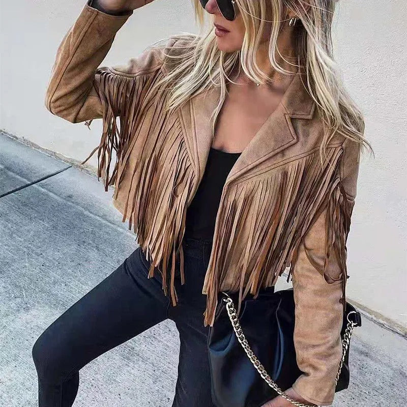 Gilet da donna in cotone con frange, leggero e traspirante, dal taglio casual per l’autunno