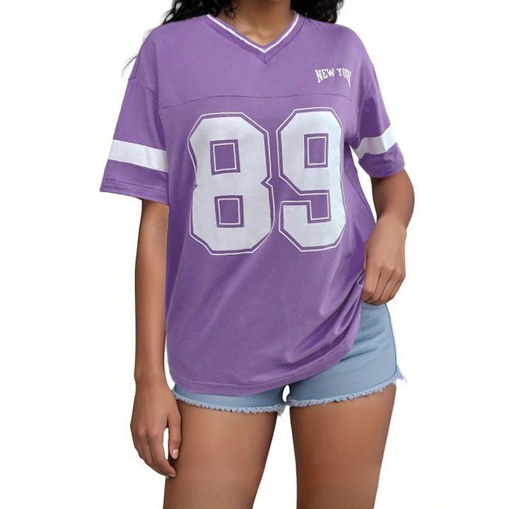 T-shirt en polyester pour femme style football américain col en V toutes saisons