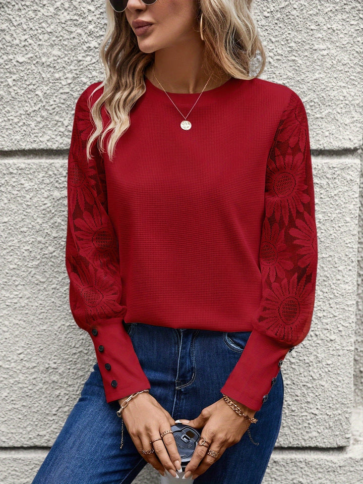 Barbara - Elegant and Chic Floral Lace Blouse for Fall for Women