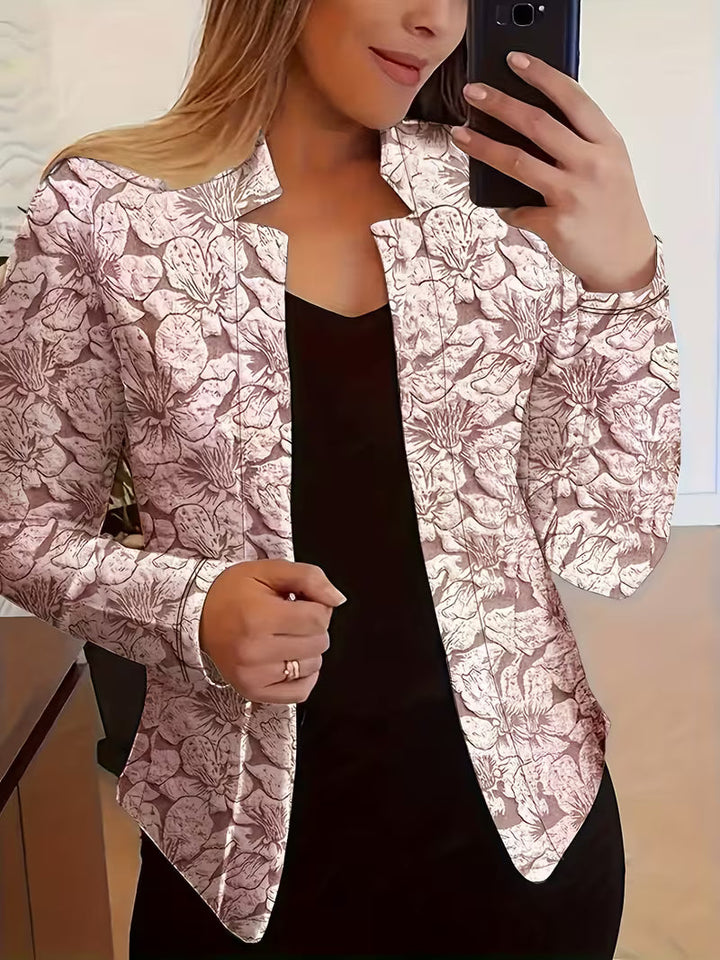 Blazer femme à imprimé floral et col structuré, veste ouverte élégante pour l’automne