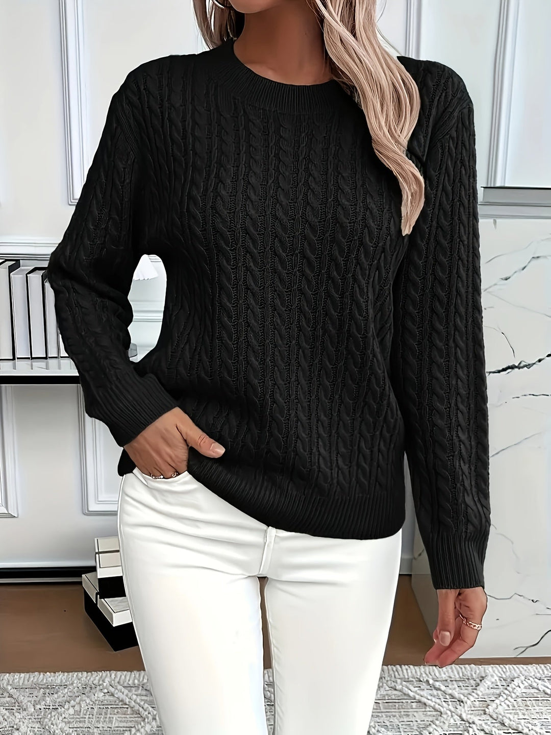 Pull en maille torsadée femme chaud en acrylique pour rester au chaud en hiver