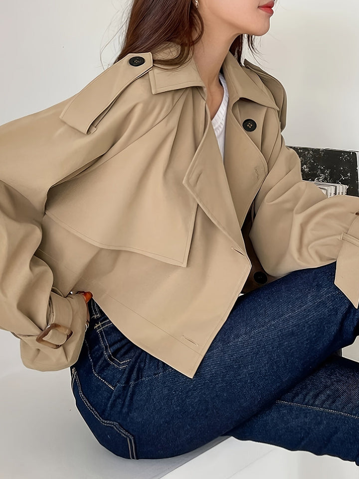 Evelyn - Elegant khaki spring trench coat with chic lapel collar for women
