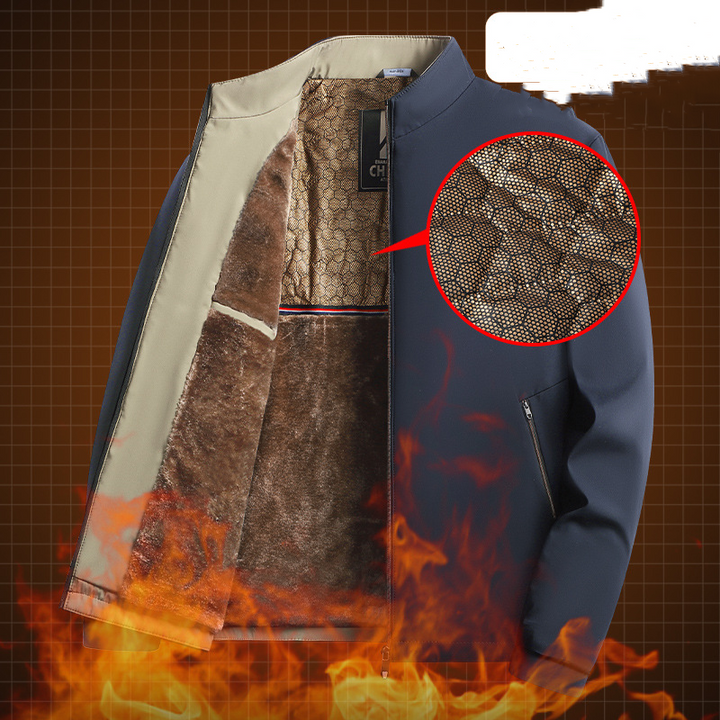 Veste homme chaude doublée à col montant et fermeture zippée, blouson d’hiver pour l’automne