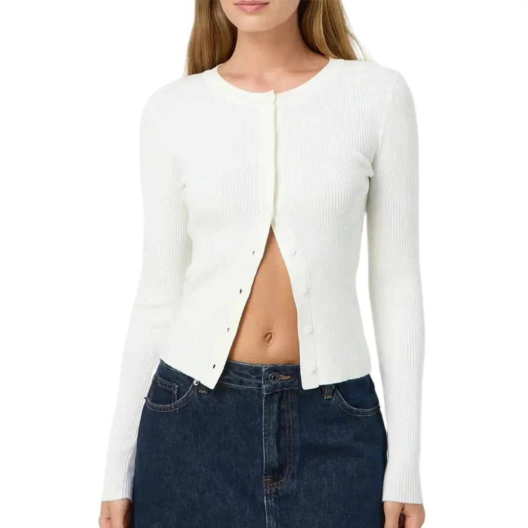 Women’s fitted knit cardigan with long ribbed sleeves for autumn