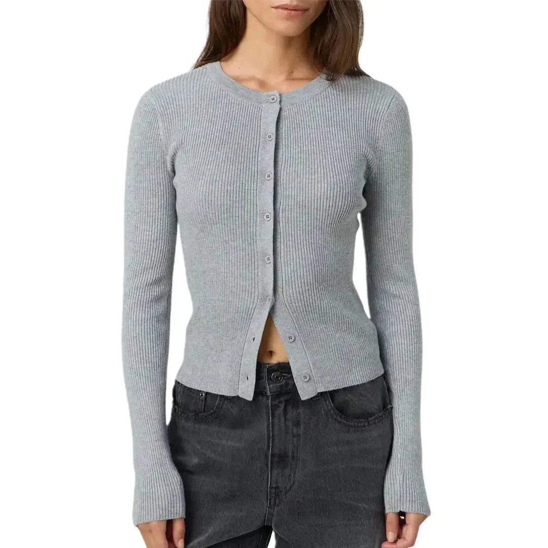 Women’s fitted knit cardigan with long ribbed sleeves for autumn