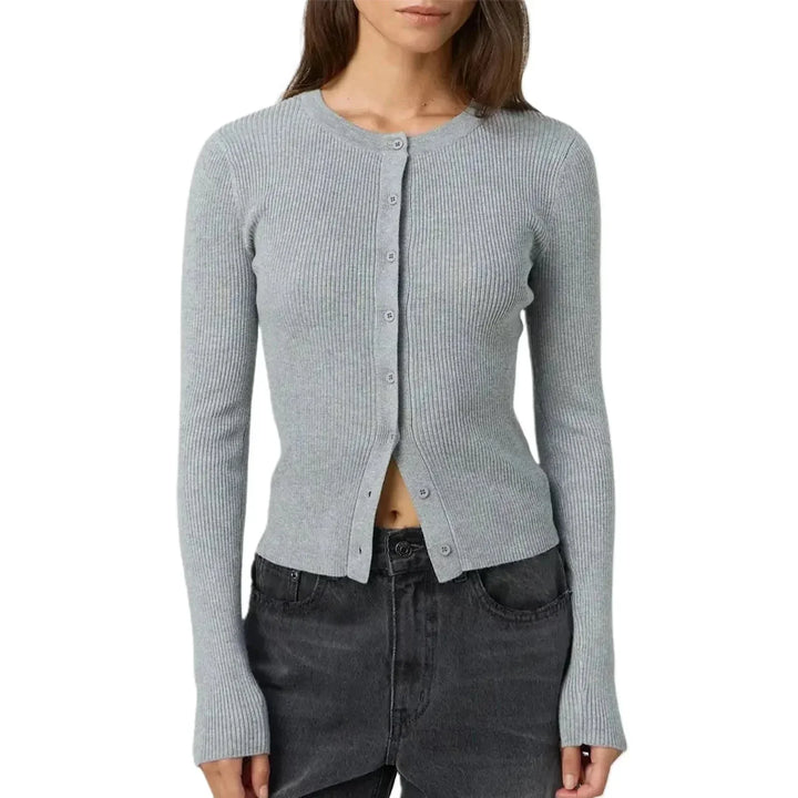 Women’s fitted knit cardigan with long ribbed sleeves for autumn