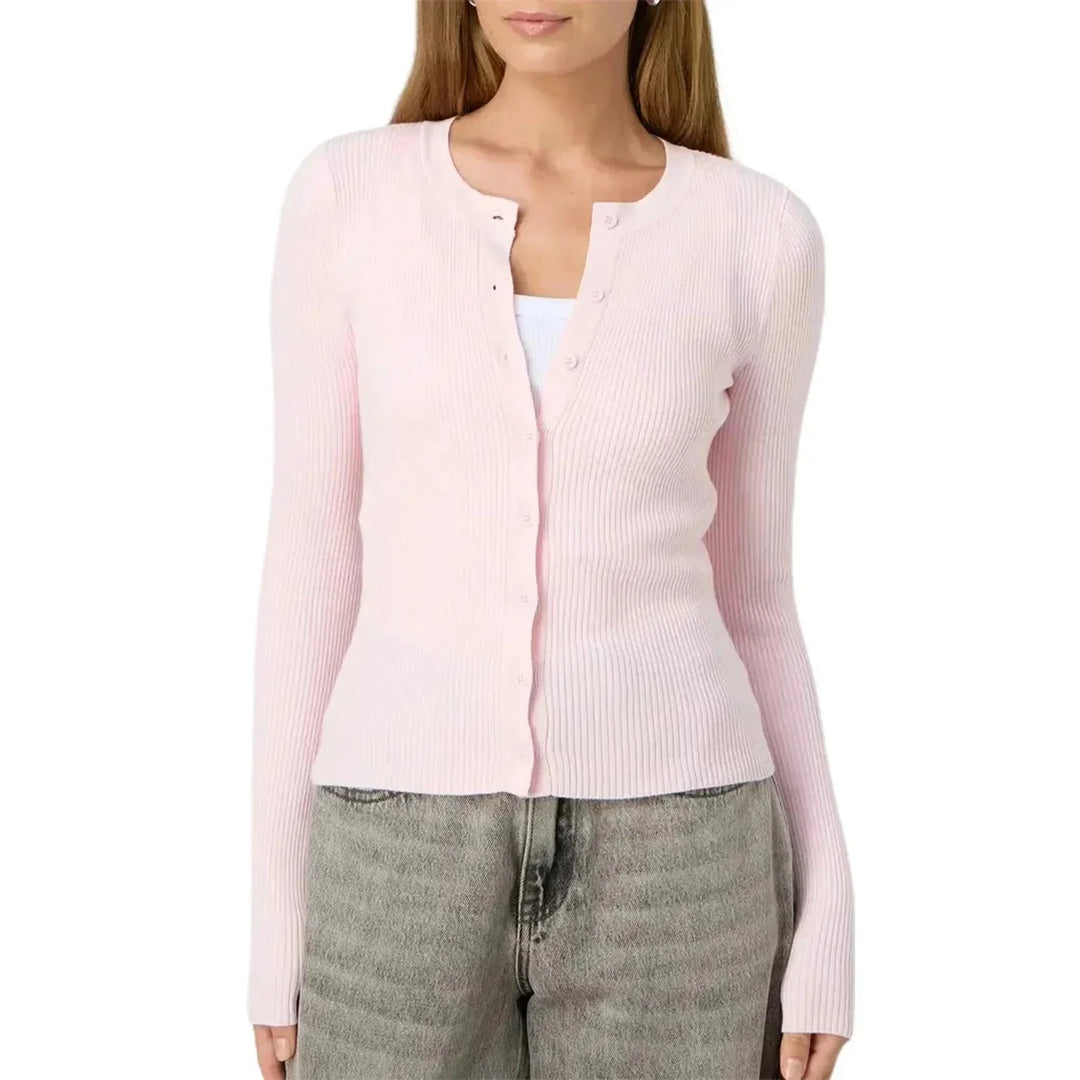 Women’s fitted knit cardigan with long ribbed sleeves for autumn