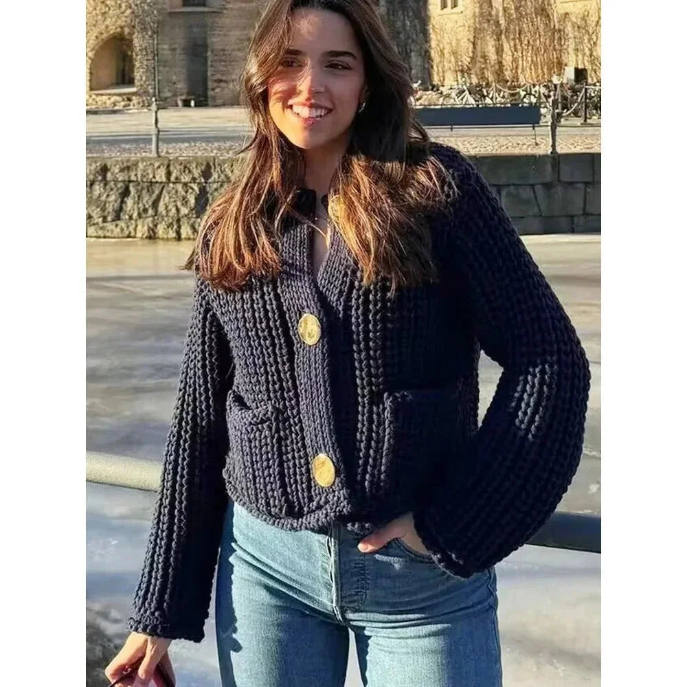 Chaleco de punto para mujer con botones, corte holgado y elegante para la temporada de otoño
