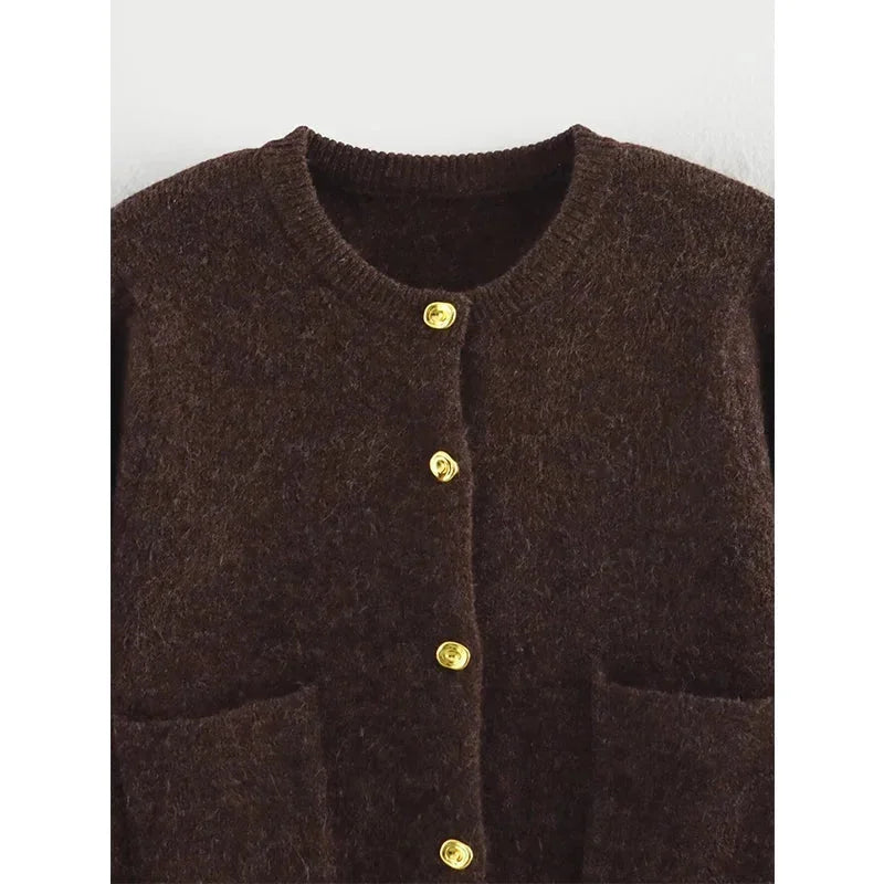 Gilet femme en maille à coupe ample avec poches pratiques, cardigan confortable pour l’automne
