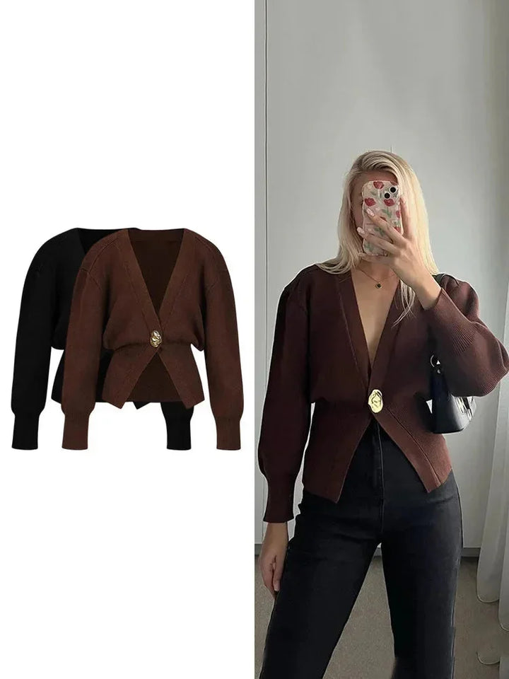 Cardigan da donna in maglia con scollo a V e bottoni decorativi per l’estate