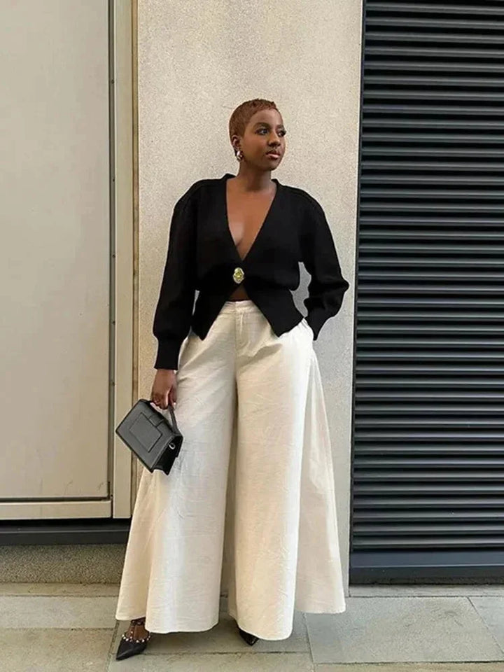 Cardigan da donna in maglia con scollo a V e bottoni decorativi per l’estate