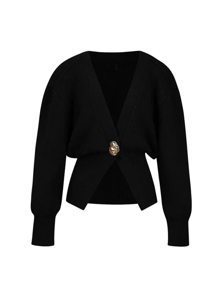 Cardigan da donna in maglia con scollo a V e bottoni decorativi per l’estate
