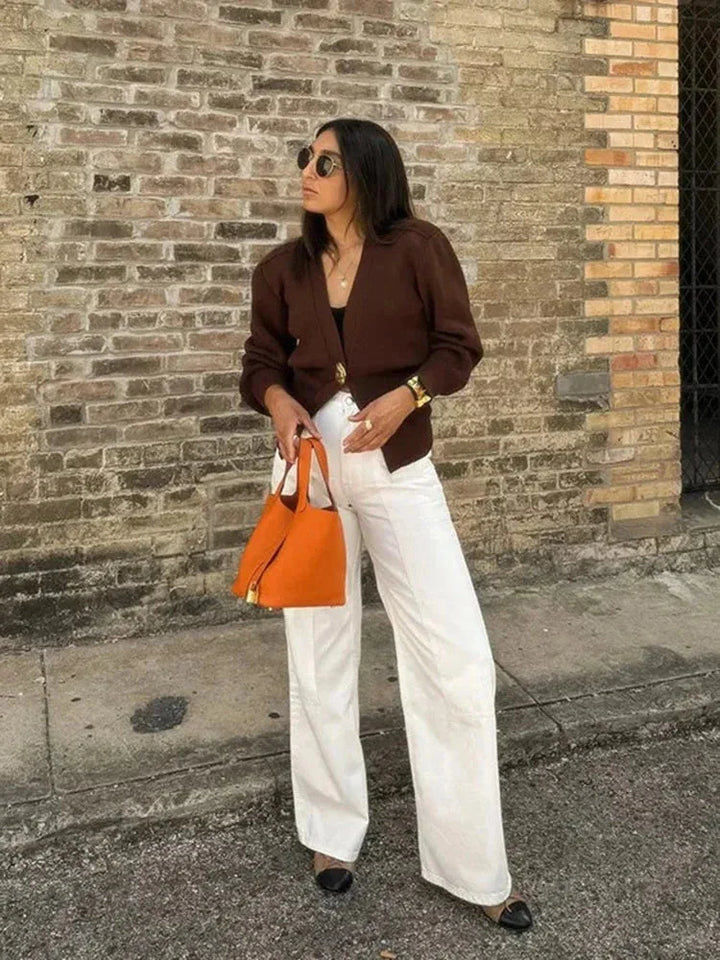 Cardigan da donna in maglia con scollo a V e bottoni decorativi per l’estate