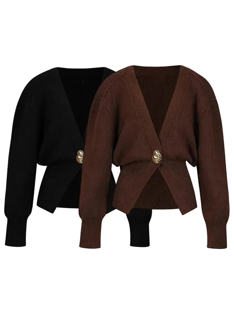 Cardigan da donna in maglia con scollo a V e bottoni decorativi per l’estate