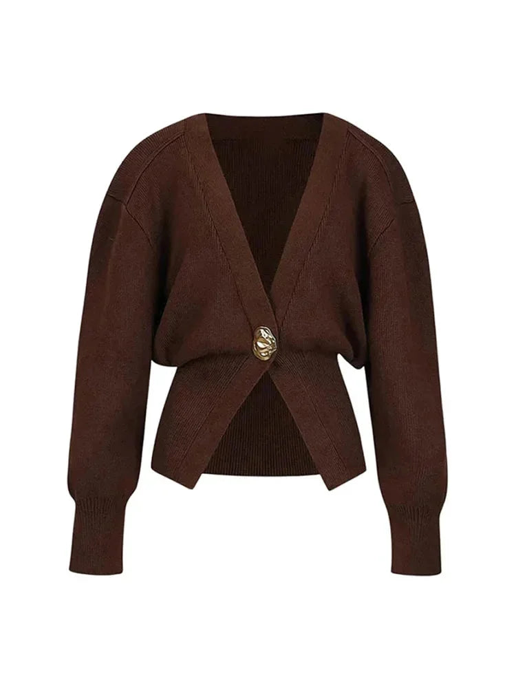 Cardigan da donna in maglia con scollo a V e bottoni decorativi per l’estate