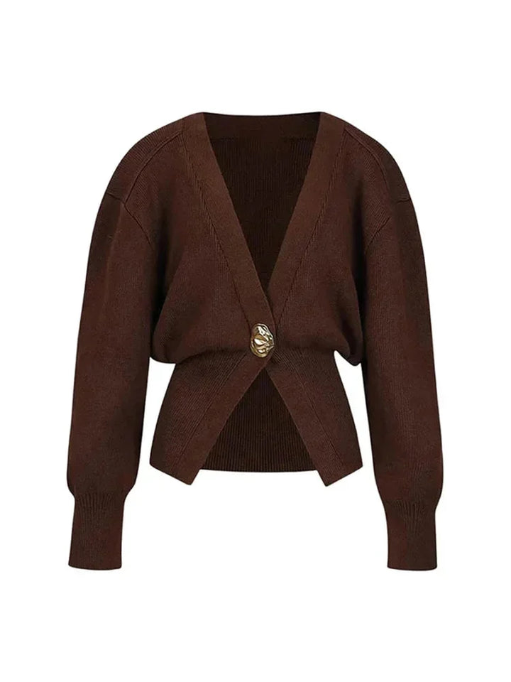 Cardigan da donna in maglia con scollo a V e bottoni decorativi per l’estate