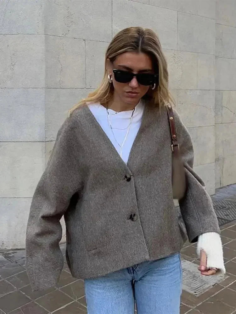 Cardigan femme en maille de coton pour l'automne, à boutons et coupe décontractée