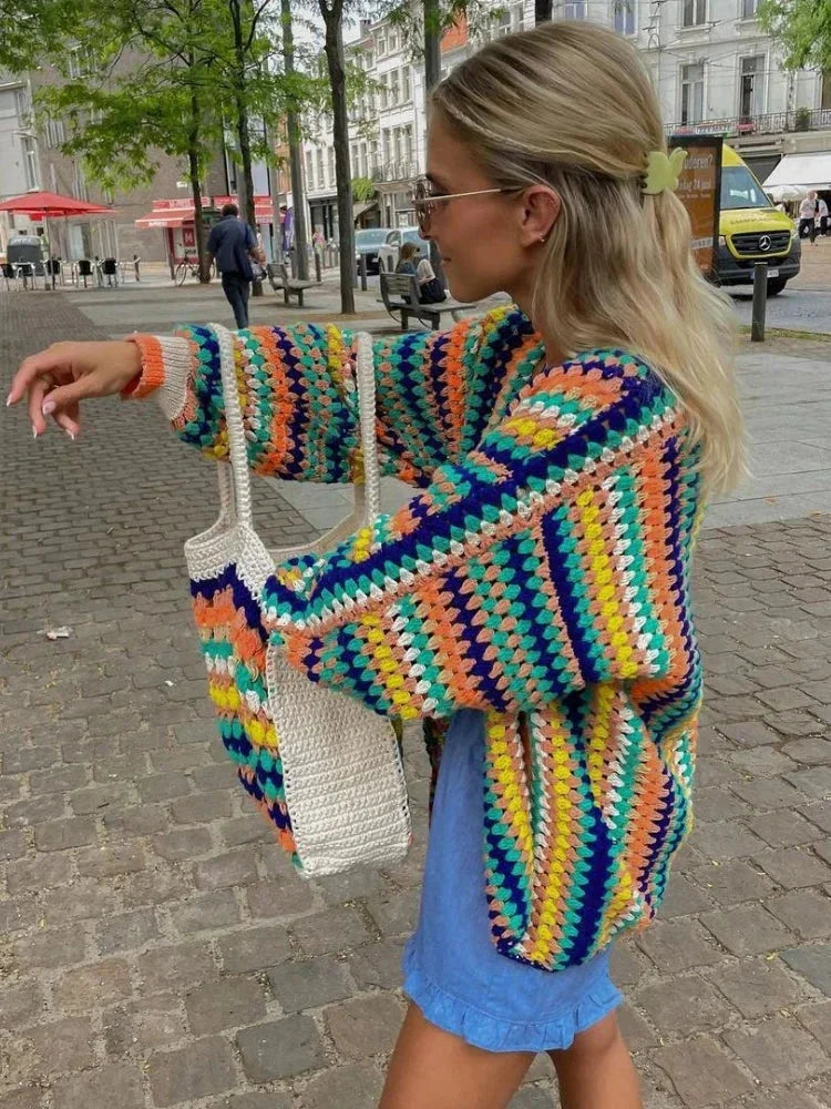 Cardigan femme en maille pour l'été, oversize à rayures, pour des tenues du quotidien