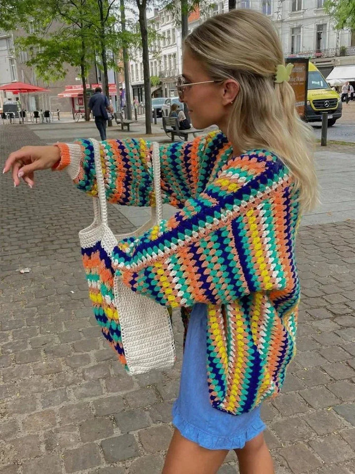 Cardigan femme en maille pour l'été, oversize à rayures, pour des tenues du quotidien