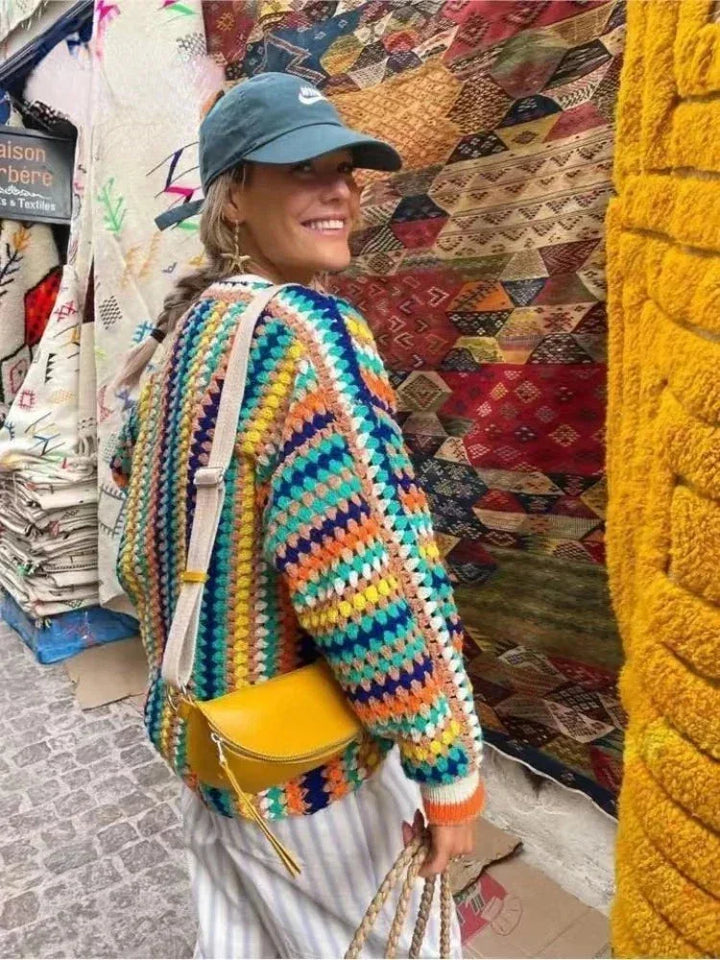 Cardigan femme en maille pour l'été, oversize à rayures, pour des tenues du quotidien