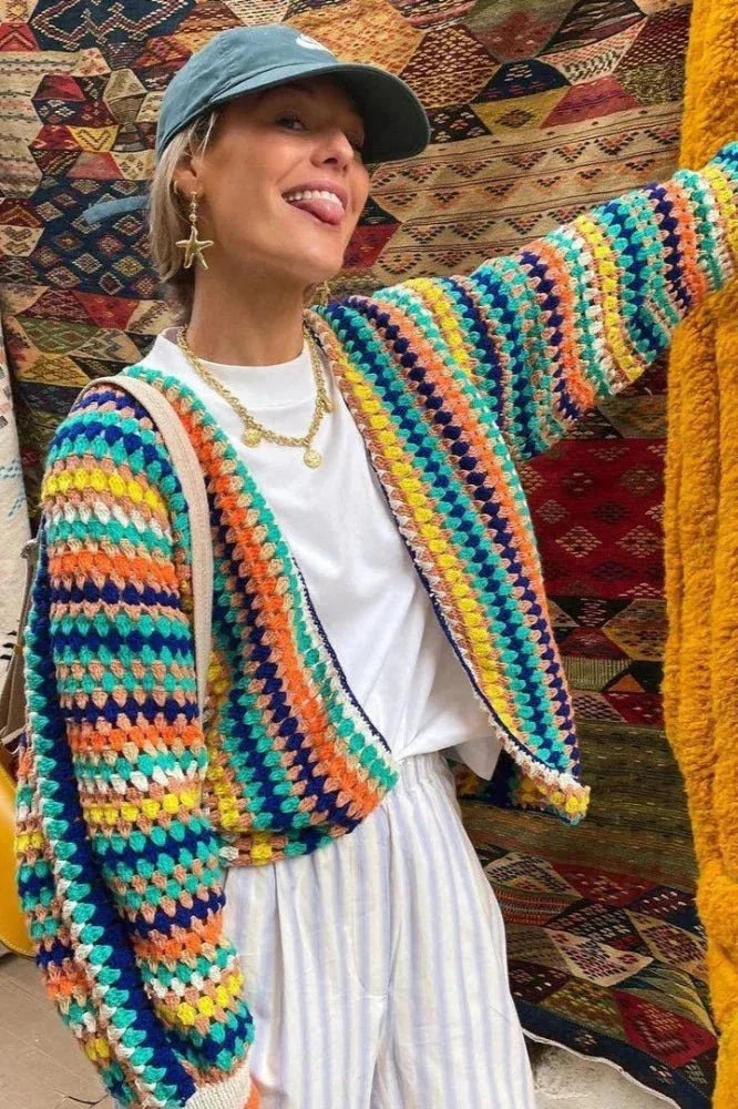 Cardigan femme en maille pour l'été, oversize à rayures, pour des tenues du quotidien