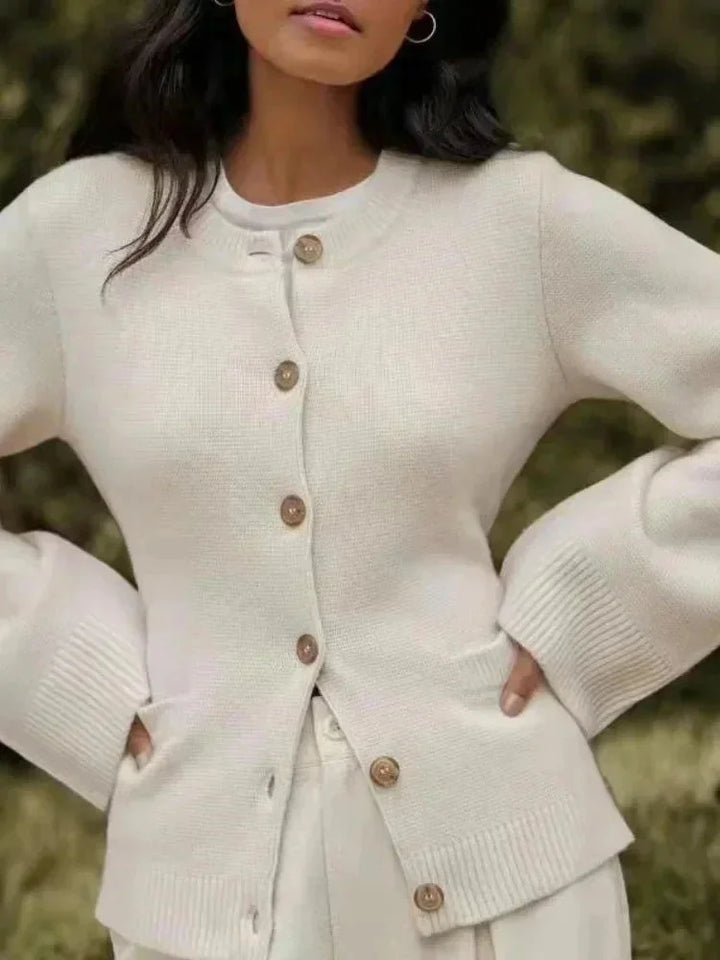 Women's knit cardigan for autumn with trendy buttons in an elegant style