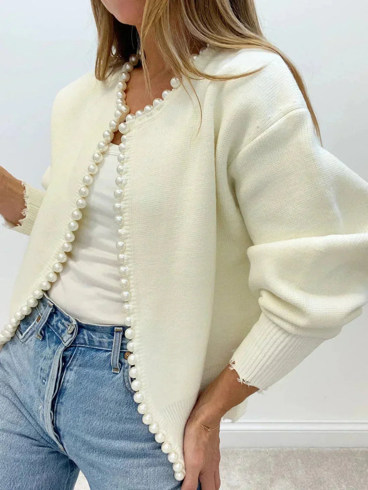 Cardigan de damă tricotat, cu detalii cu mărgele, pulover elegant și rafinat pentru toamnă