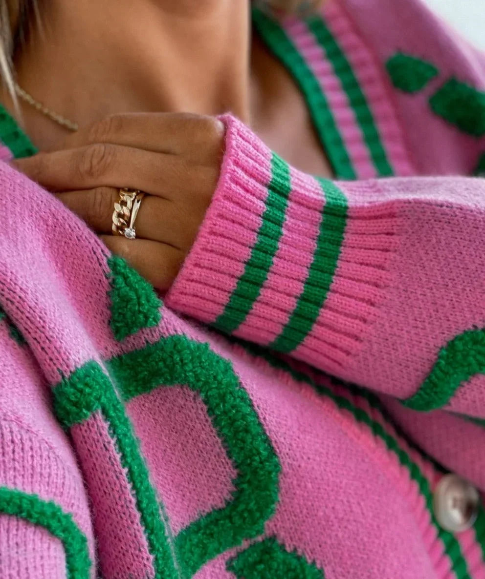 Cárdigan femenino de punto con estampado geométrico y botones para la temporada otoñal