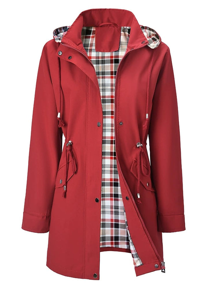 Imperméable long femme à capuche amovible, manteau de pluie doublé pour l’automne