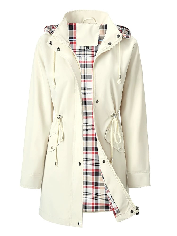 Imperméable long femme à capuche amovible, manteau de pluie doublé pour l’automne