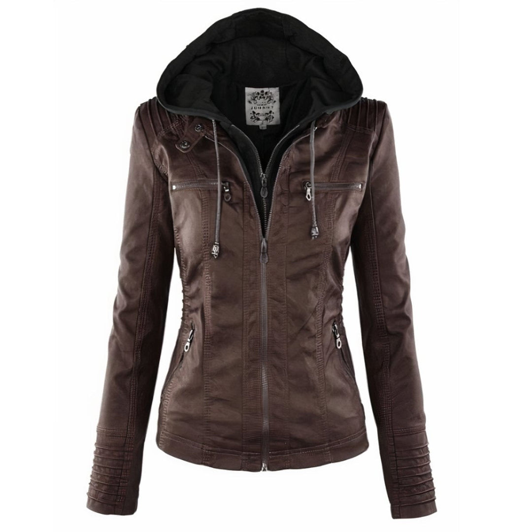Veste femme style perfecto à capuche en similicuir pour l’automne