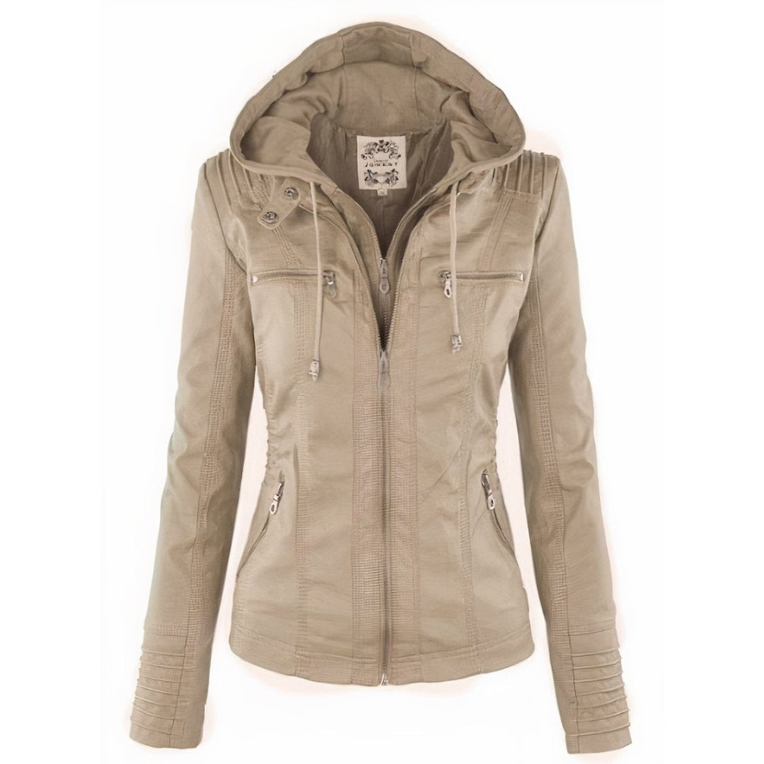 Veste femme style perfecto à capuche en similicuir pour l’automne