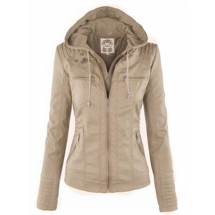 Veste femme style perfecto à capuche en similicuir pour l’automne