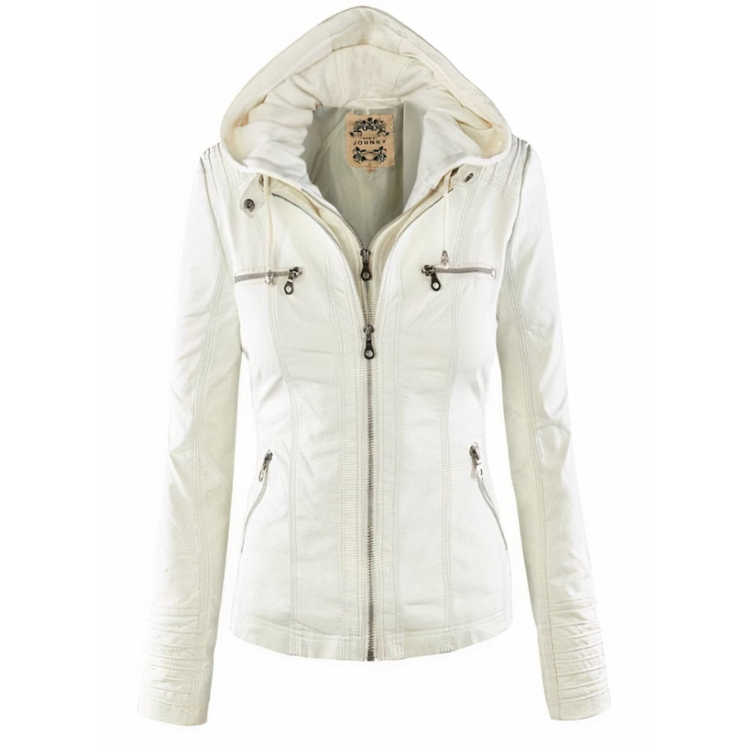 Veste femme style perfecto à capuche en similicuir pour l’automne