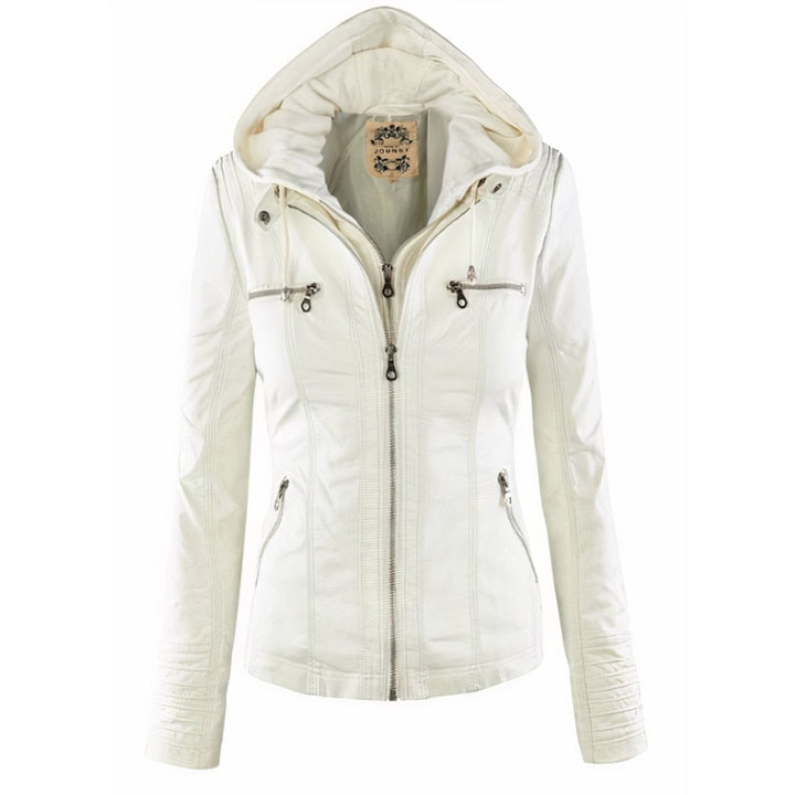 Veste femme style perfecto à capuche en similicuir pour l’automne