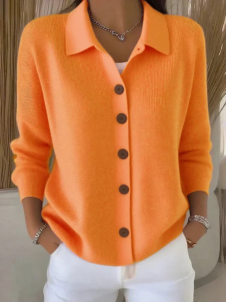 Cardigan femme en maille boutonné, pull d’automne