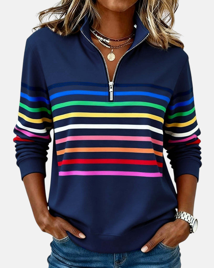 Pull en maille à rayures pour femmes avec fermeture éclair pour l'automne