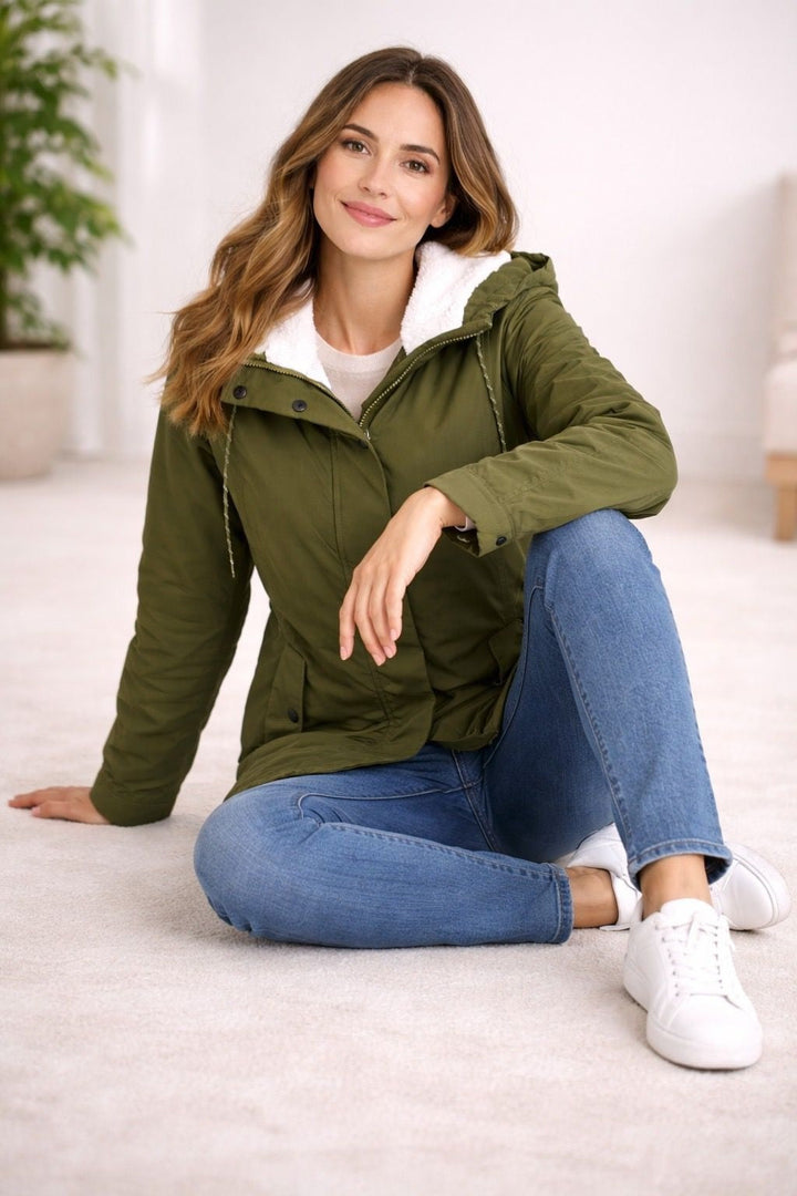 Parka impermeable para mujer con capucha, forrada de polar, otoño-invierno