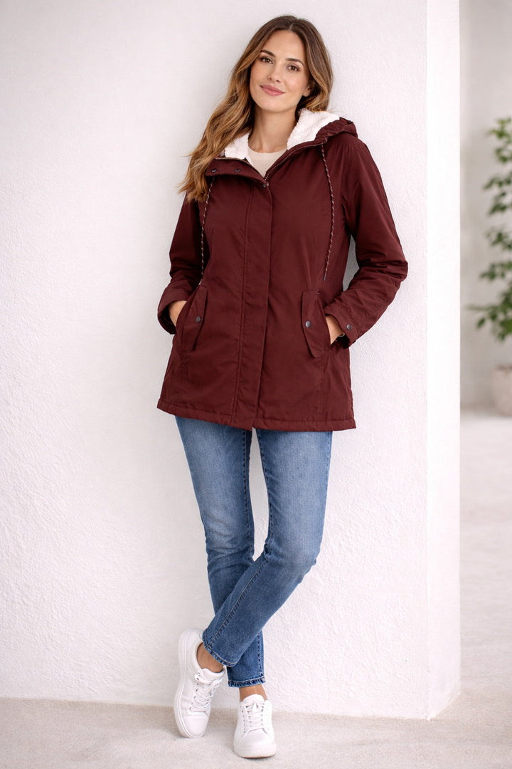 Parka impermeable para mujer con capucha, forrada de polar, otoño-invierno