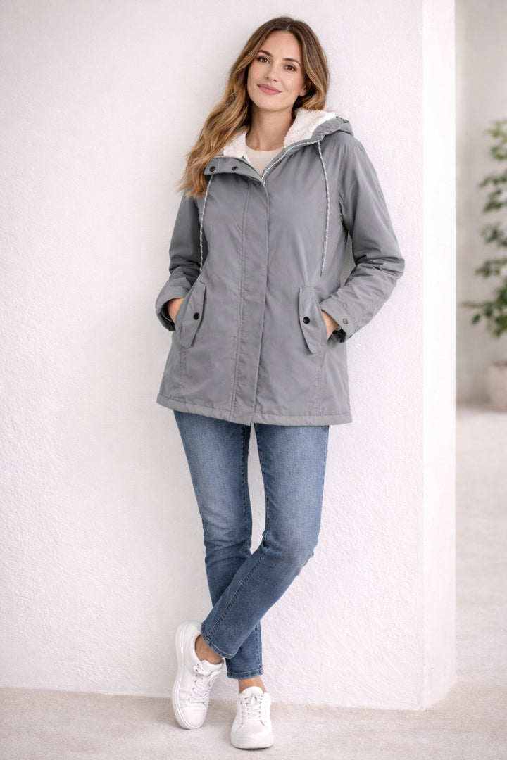Parka impermeable para mujer con capucha, forrada de polar, otoño-invierno