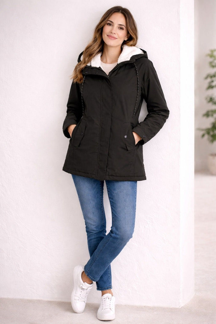 Parka impermeable para mujer con capucha, forrada de polar, otoño-invierno