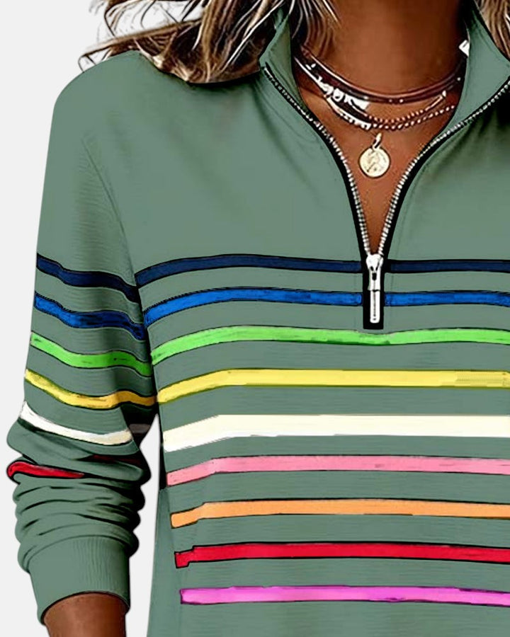 Pull en maille à rayures pour femmes avec fermeture éclair pour l'automne