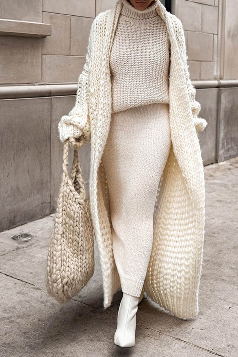 Cardigan femme long en maille maxi en laine pour l’automne
